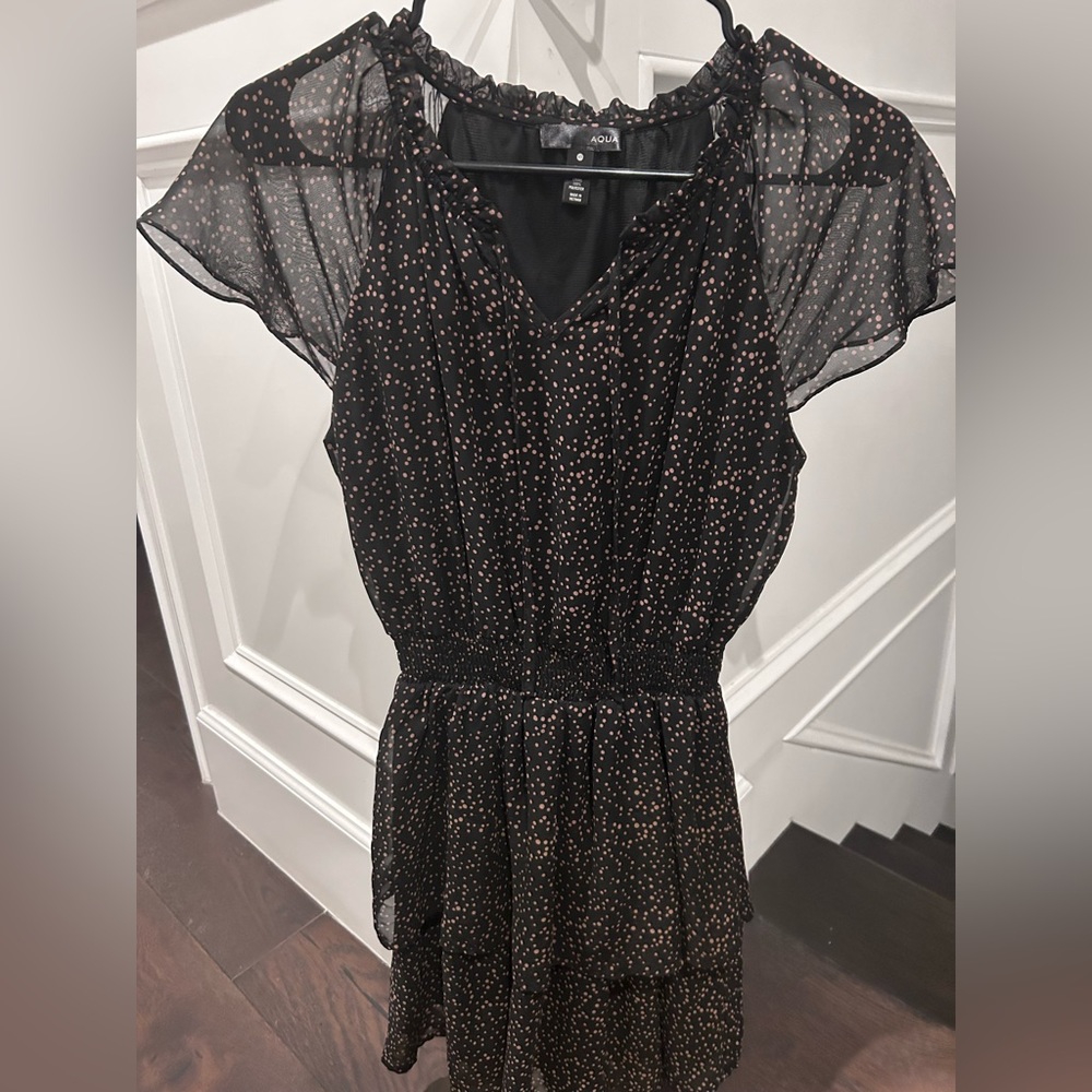 Bloomingdale’s auqa xs poka dot ruffle mini dress